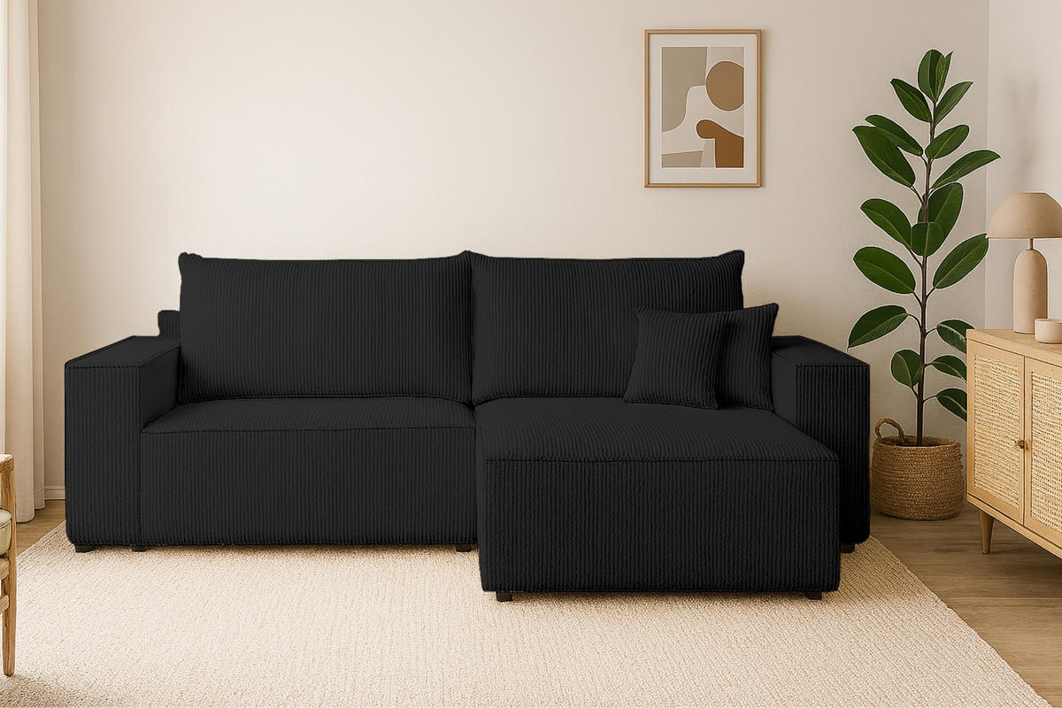 ECKSOFA MATT 255/153 cm rechts in Cord Schwarz - Schwarz, Holz/Holzwerkstoff (255/153cm) - Deine Möbel 24
