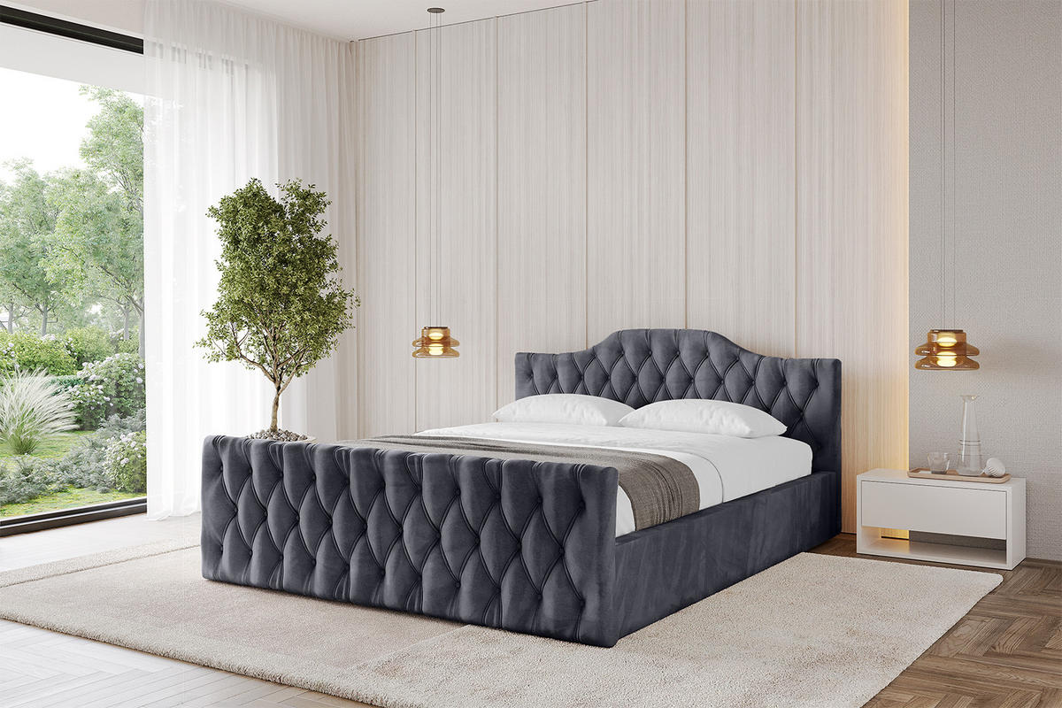 POLSTERBETT mit Bettkasten, Fußteil und Lattenrost, Boxbett ohne Matratze - FALIO-Z-V1 120x200 Dunkelgrau - Dunkelgrau, Holzwerkstoff/Textil (120/200cm) - ALTDECOR