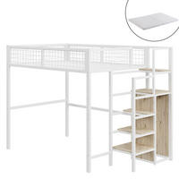 HOCHBETT 140/200 cm Weiß mit Sicherheitsleiter und Kleiderschrank mit Matratze - Weiß, Metall (140/200cm) - OKWISH