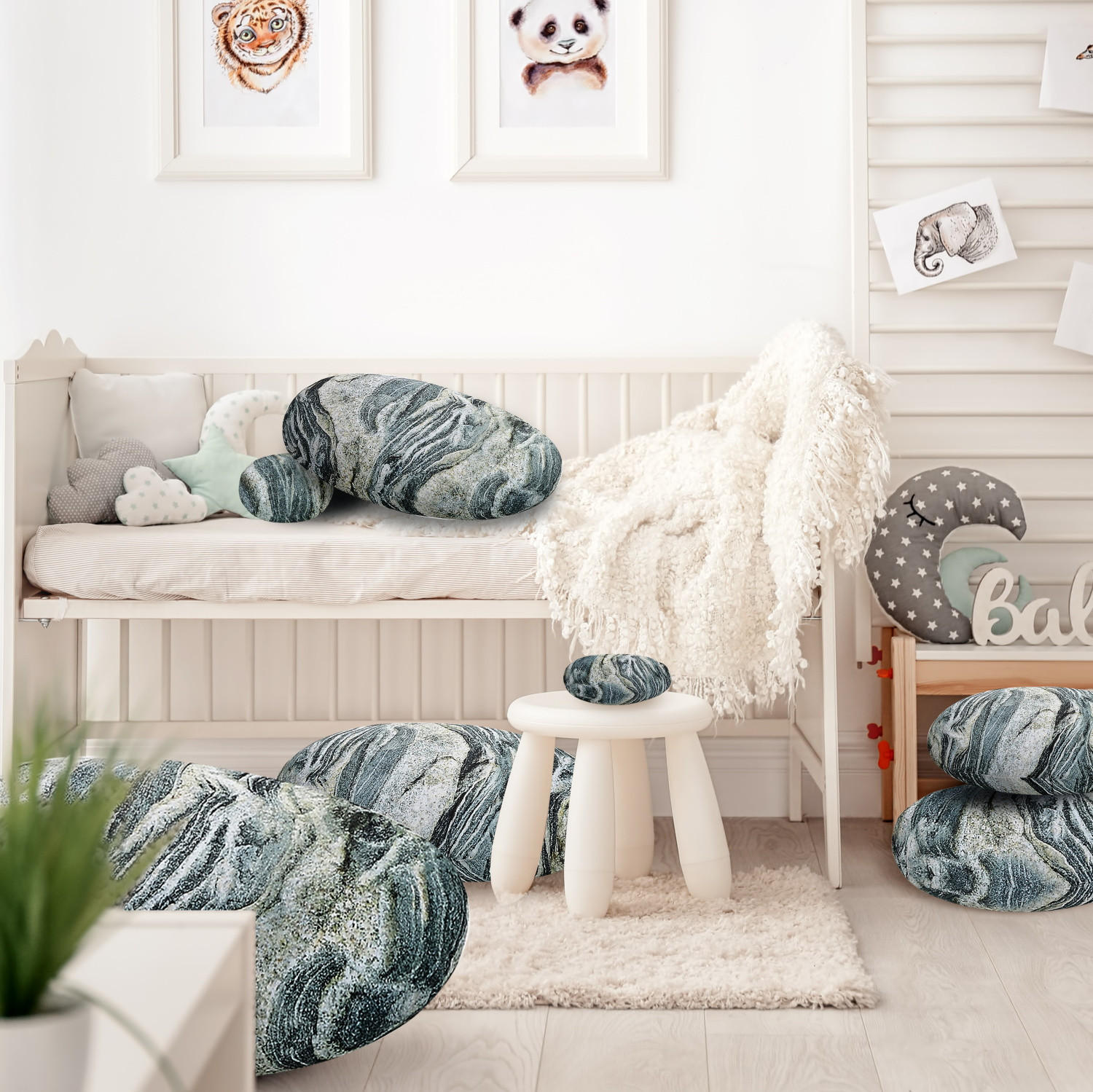 STEIN Kopfsteinpflaster Kissen 7er-set - Blaugrau, Textil (76/40cm) - Vercart