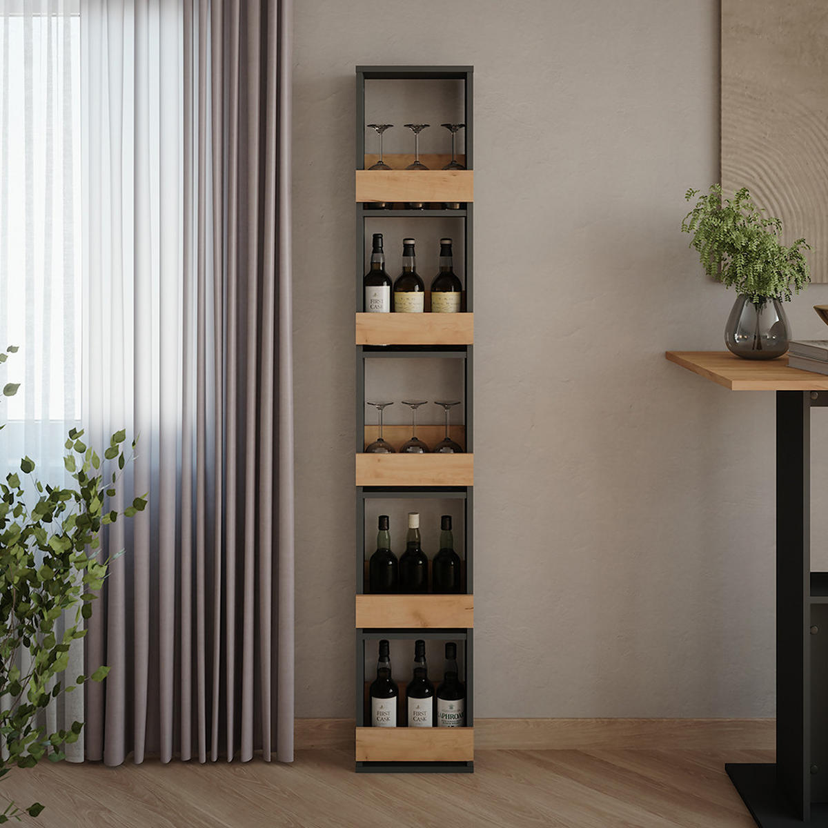 STOJAN NA SKLENIČKY NA VÍNO Repose Zlatý dub power/antracit - medově dubová/antracitová, kompozitní dřevo (30/180/15.1cm) - Vicco