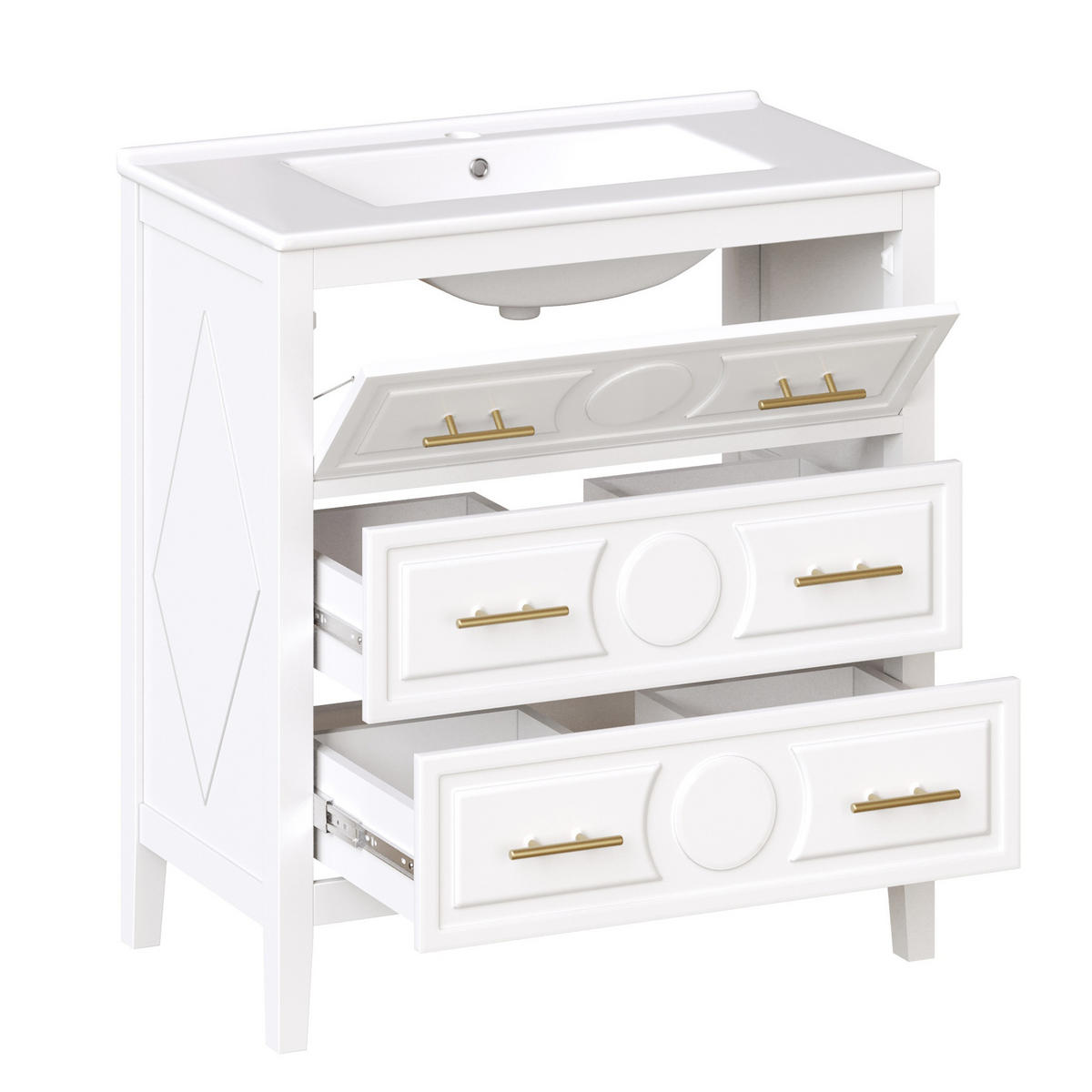 BADEZIMMERSCHRANK mit Keramikbecken 81 x 46,5 x 86,5 cm Weiß - Weiß, Holzwerkstoff (46.5/86.5/81cm) - Beauniv