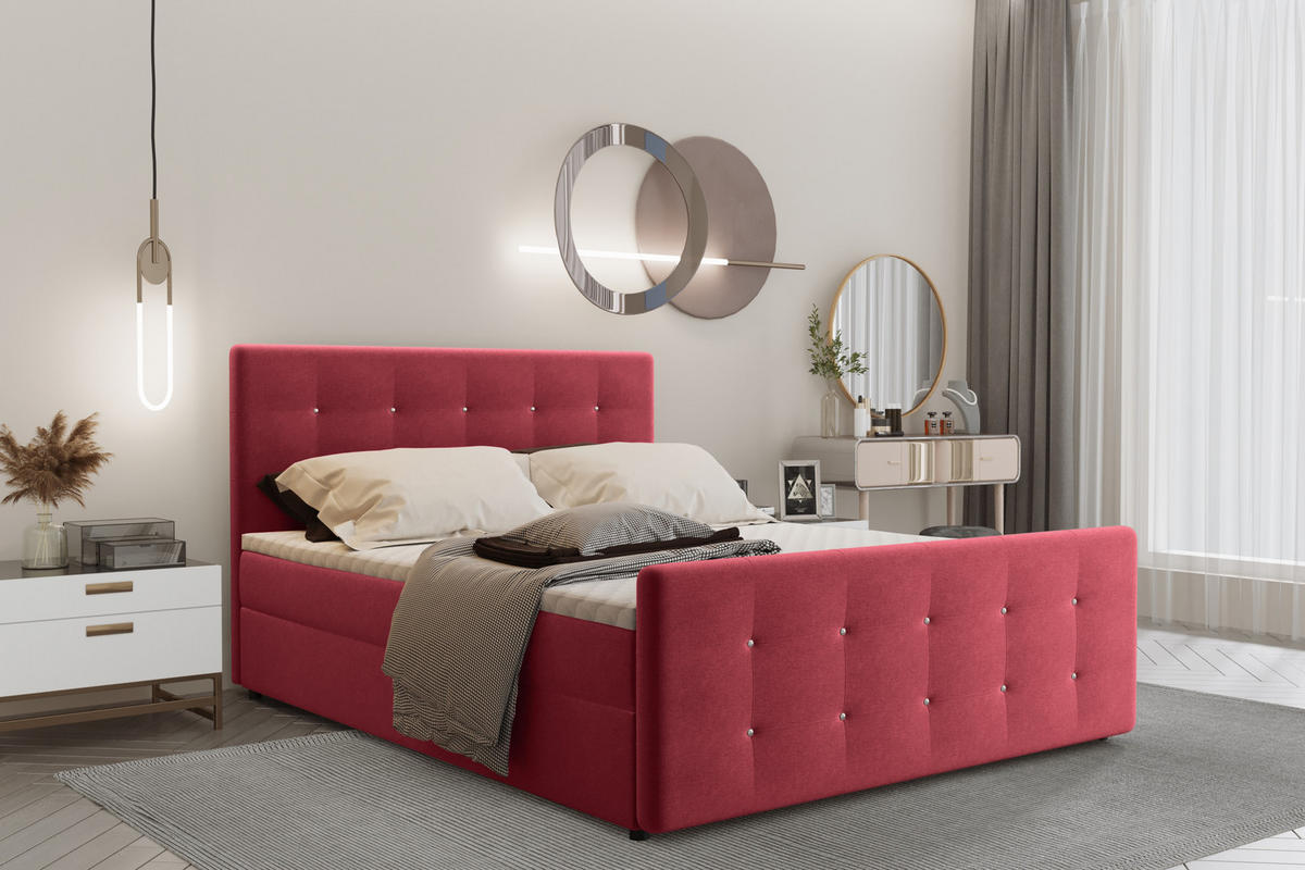 BOXBETT Mit Bettkasten Matratze Topper AMOR Rot 180x200 cm H3-Bonell - Rot, Holz/Textil (180/200cm) - Kaiser Möbel
