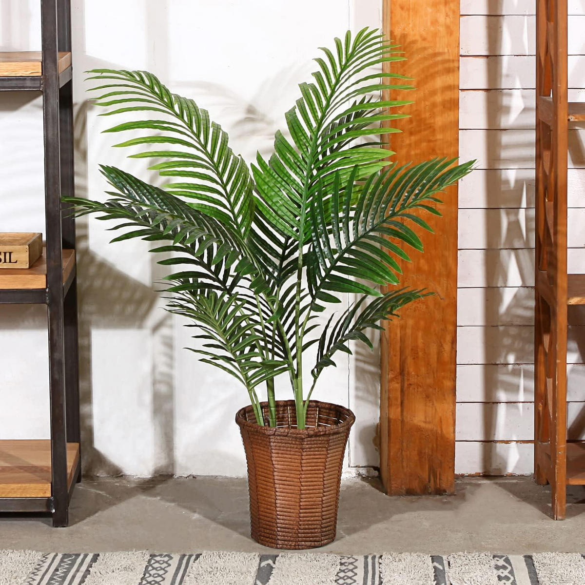 KÜNSTLICHE Areca Palme 110 cm mit 10 Stämmen im Topf - Braun, Kunststoff (109.2cm)