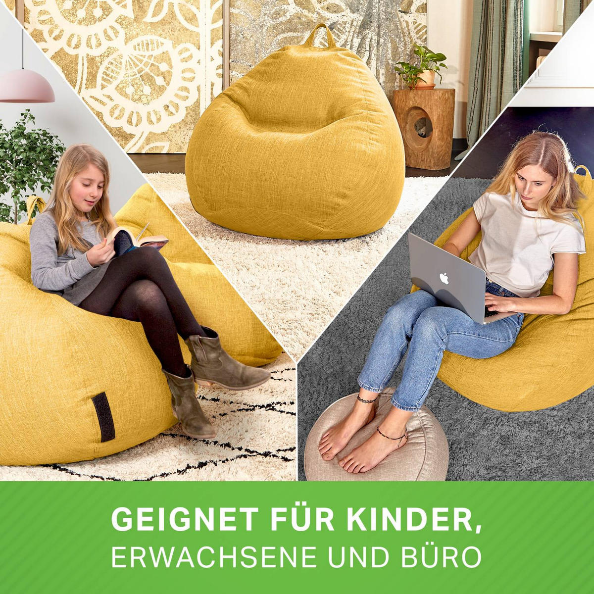 SITZSACK Indoor "Home Linen" - 200 Liter - Gelb, Textil (80/90/50cm) - Green Bean