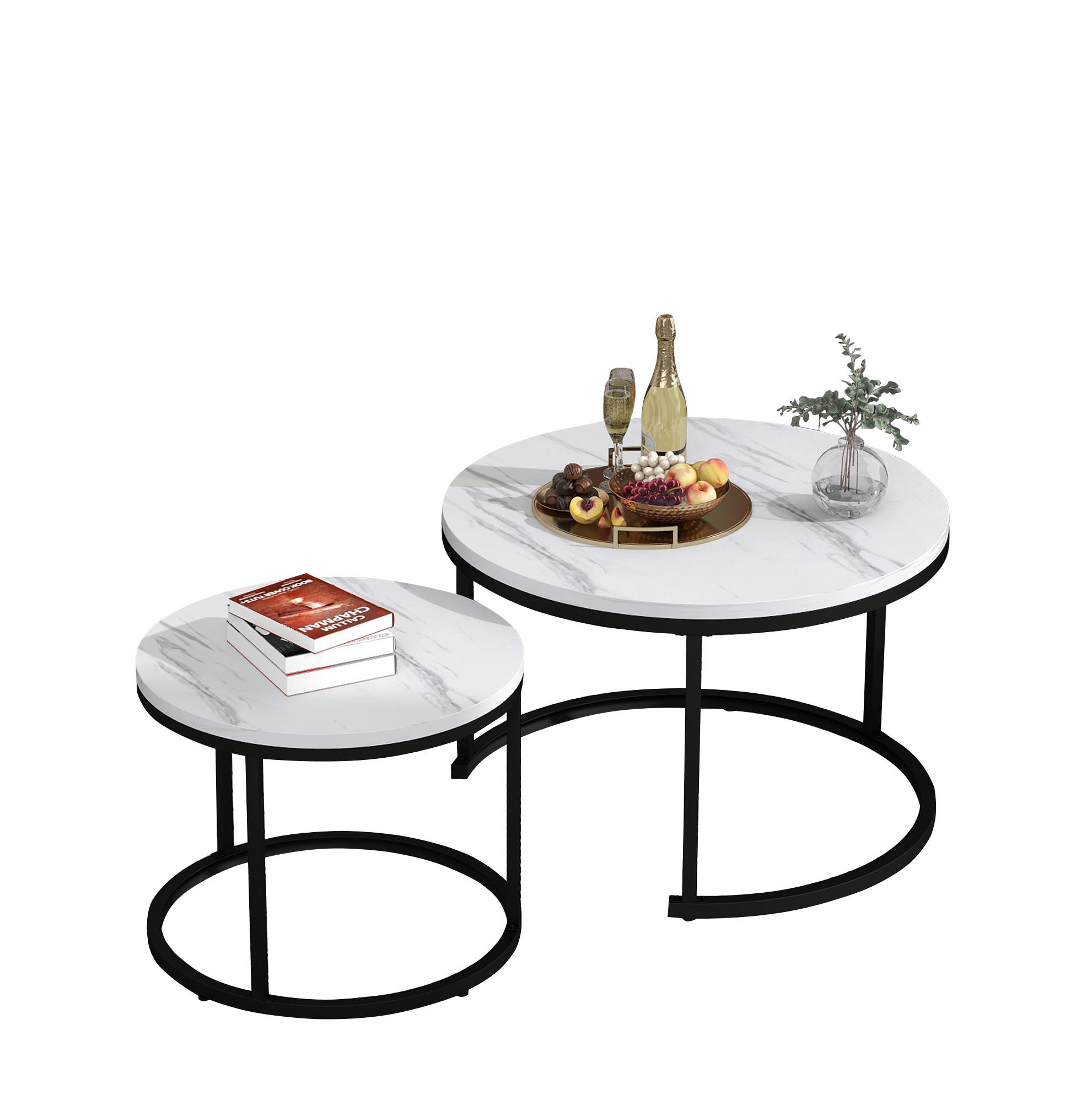 COUCHTISCH 2er-Set, MDF mit Marmoroptik, verschachtelbar, 50/70,5 + 45,5/44 cm, Weiß - Weiß, Holzwerkstoff (71/71/50cm) - Redom