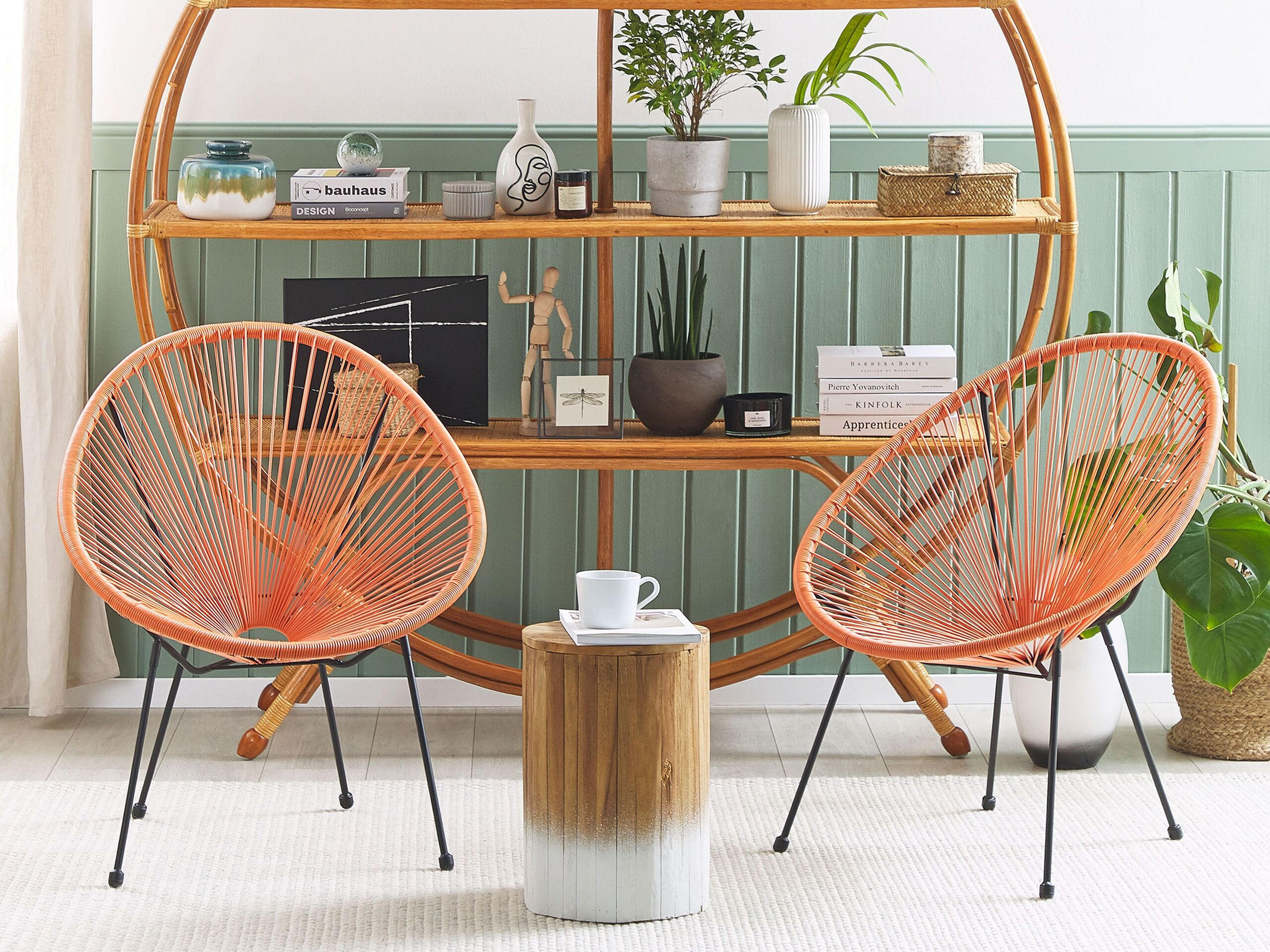 RATTANSTUHL 2er-SET Kunststoff orange 70 cm Acapulco II - Schwarz/Orange, Kunststoff (70/87/90cm) - Beliani