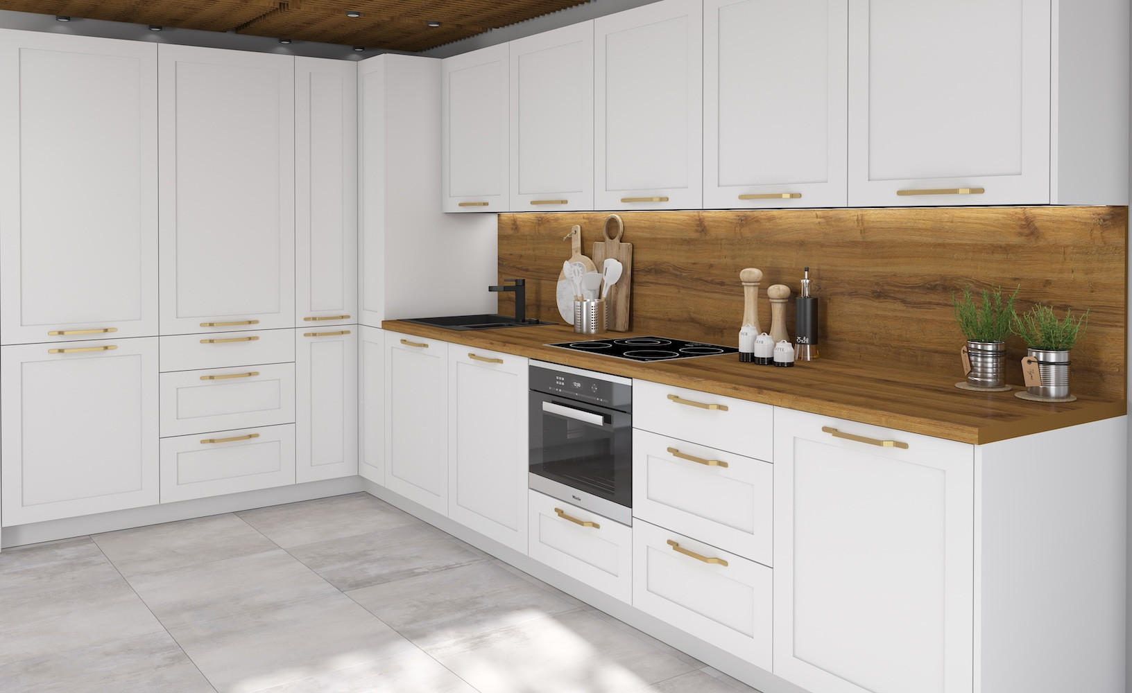 KÜCHENLEERBLOCK Oslo weiß 212cm / 392cm / 207cm 13-teilig mit Vollauszug (HETTICH InnoTech Atira) - Weiß, Holzwerkstoff/Metall (212/207/392cm) - Feldmann-Wohnen