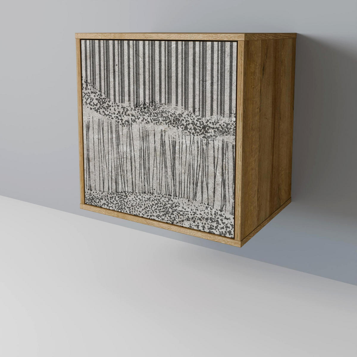 SIDEBOARD GRAIN LINES, Eichefarben, 57,5x42x72,5 cm, Schwarze Metallfüße - Eichefarben/Multicolor, Holzwerkstoff/Metall (57.5/72.5/42cm) - SpaceRebels