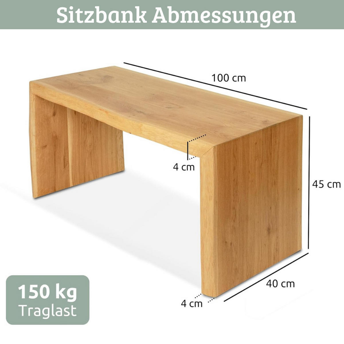 HOLZBANK EGON Eiche Massiv mit Baumkante 100x40x45 cm - Braun, Holz (100/45/40cm) - DELUKE