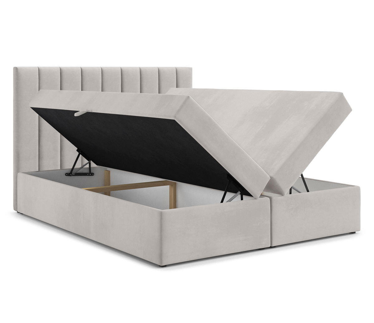 BOXBETT BURSA 140x200 cm mit Bettkasten und Matratze - Beige + TOPPER - Beige/Schwarz, Holz/Holzwerkstoff (140/200cm) - AX Living
