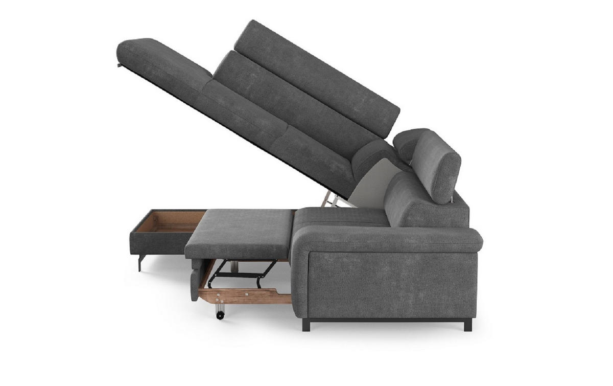ECKSOFA mit Schlaffunktion und Bettkasten - Dunkelgrau/Schwarz, Kunststoff/Textil (262/215cm) - Cotta