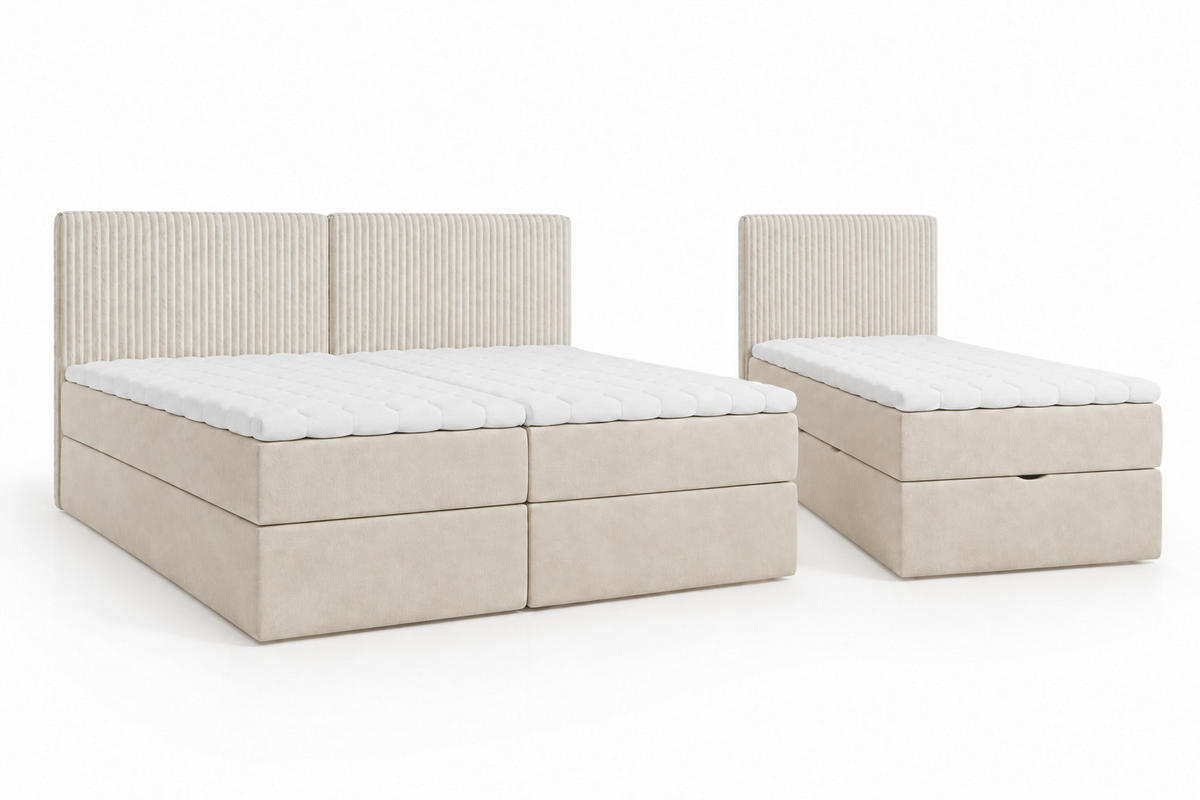 BOXSPRINGBETT Familienbett XXL 270x200 cm mit Bettkasten & Topper – Beige - Beige, Textil (270/200cm) - MebleHot