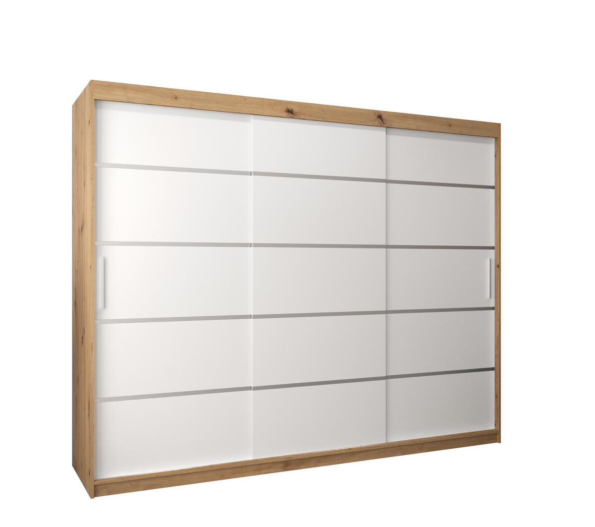 SCHWEBETÜRENSCHRANK 200/250/62 3-türig - Silberfarben/Weiß, Holz/Kunststoff (250/200/62cm) - Abiks Möbel