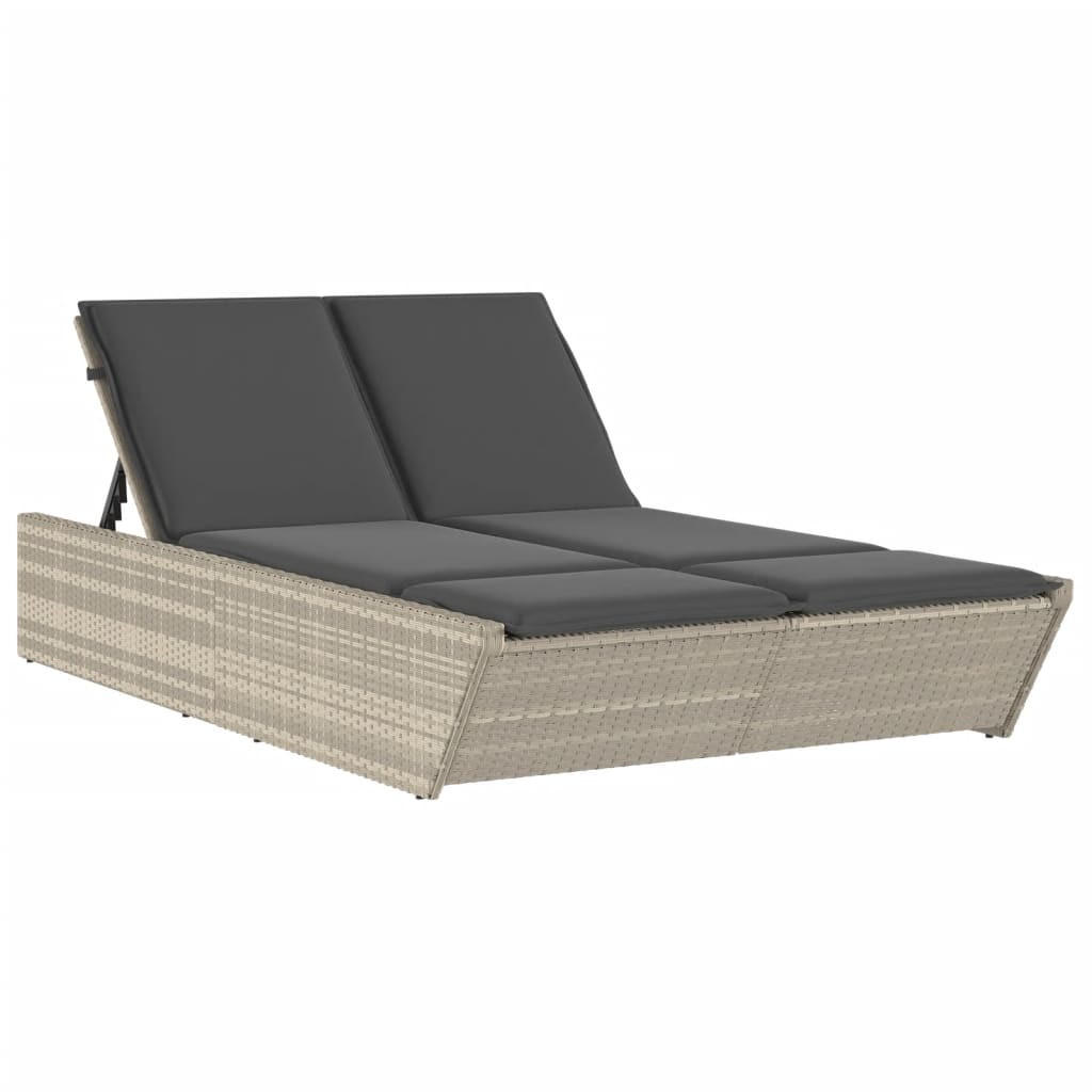 DOPPEL-SONNENLIEGE Mit Kissen Hellgrau Poly Rattan - Dunkelgrau, Kunststoff (200/83/118cm) - vidaXL