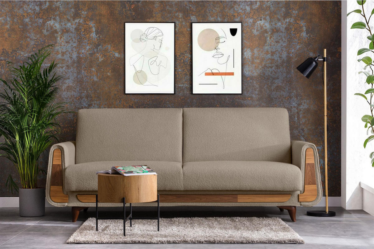 3-SITZER-SCHLAFSOFA GUSTAVO mit Armlehnen, braun - Braun, Holz/Holzwerkstoff (230/98/98cm) - KONSIMO®