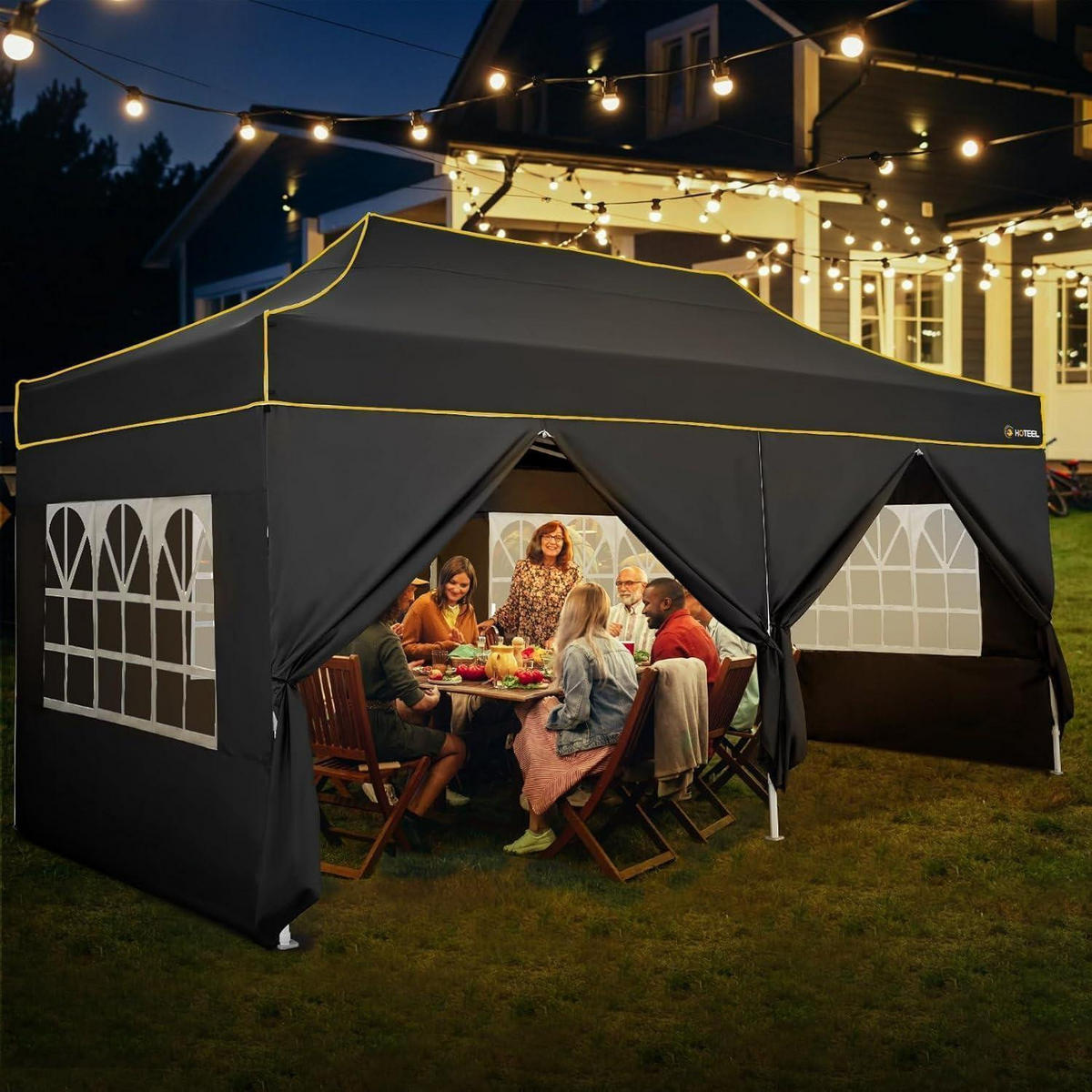 FALTPAVILLON 3x6m Wasserdicht mit 6 Seitenteilen Schwarz - Schwarz, Textil (300/320/600cm)