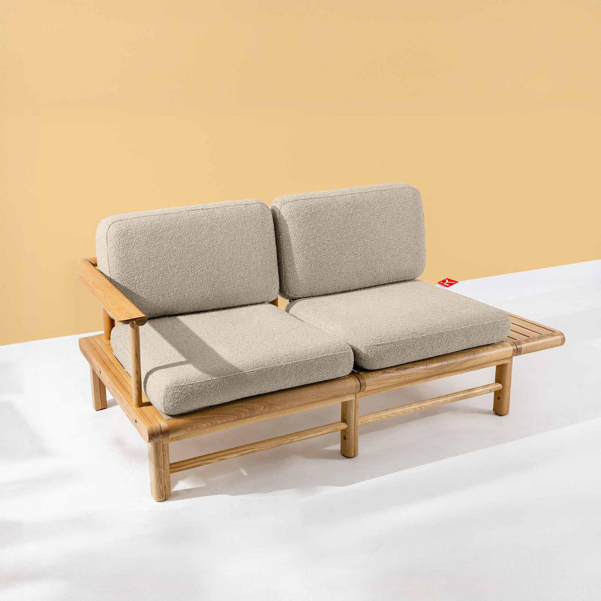 GARTENSOFA ATREDA 2-Sitzer, mit Ablage - Creme, Holz/Textil (175/74/80cm) - KONSIMO®