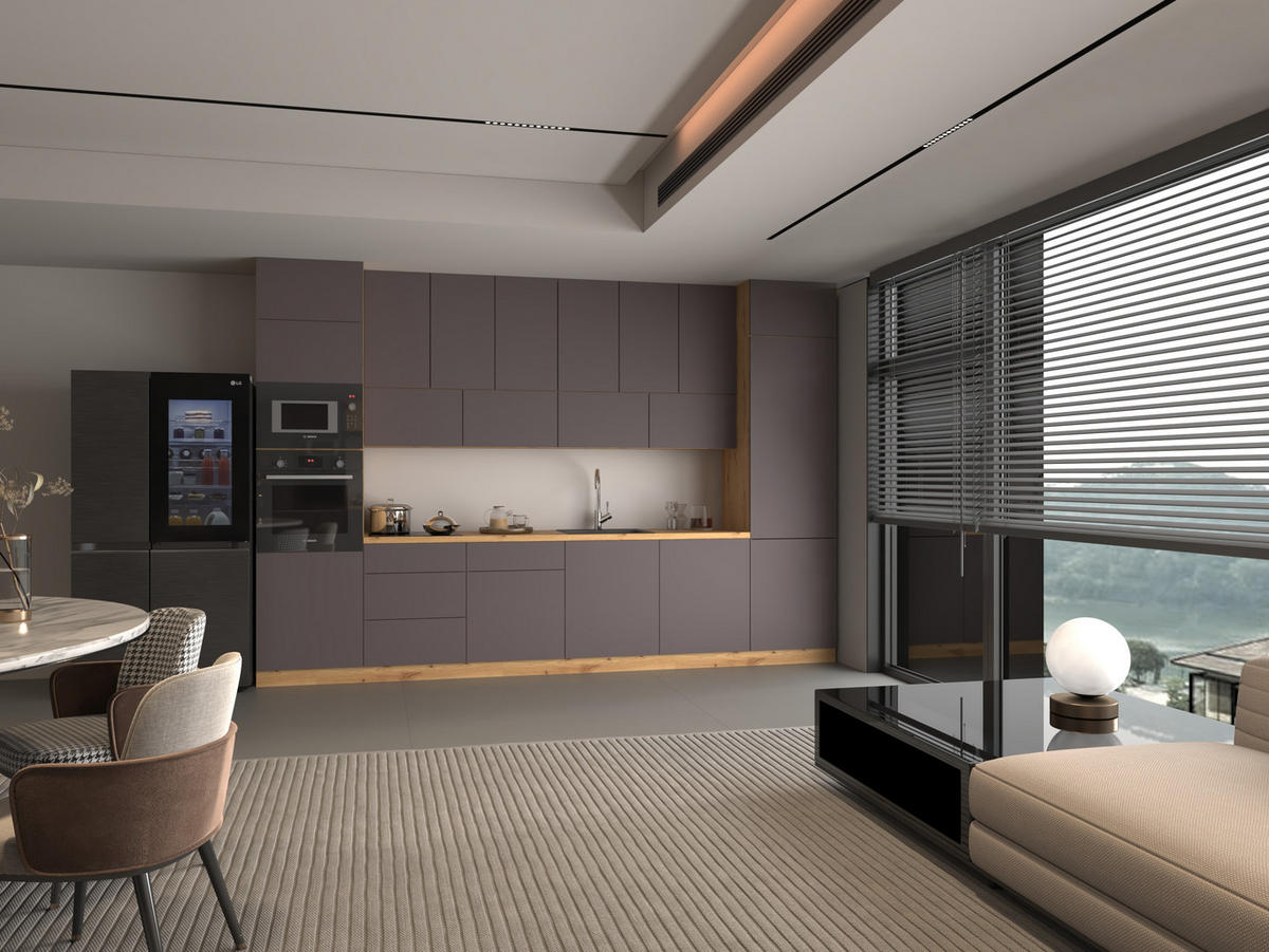 KÜCHENZEILE 360 - Langen KL3-M360 in Grau/Matt - Schwarz/Grau, Holz (360/248/58cm)