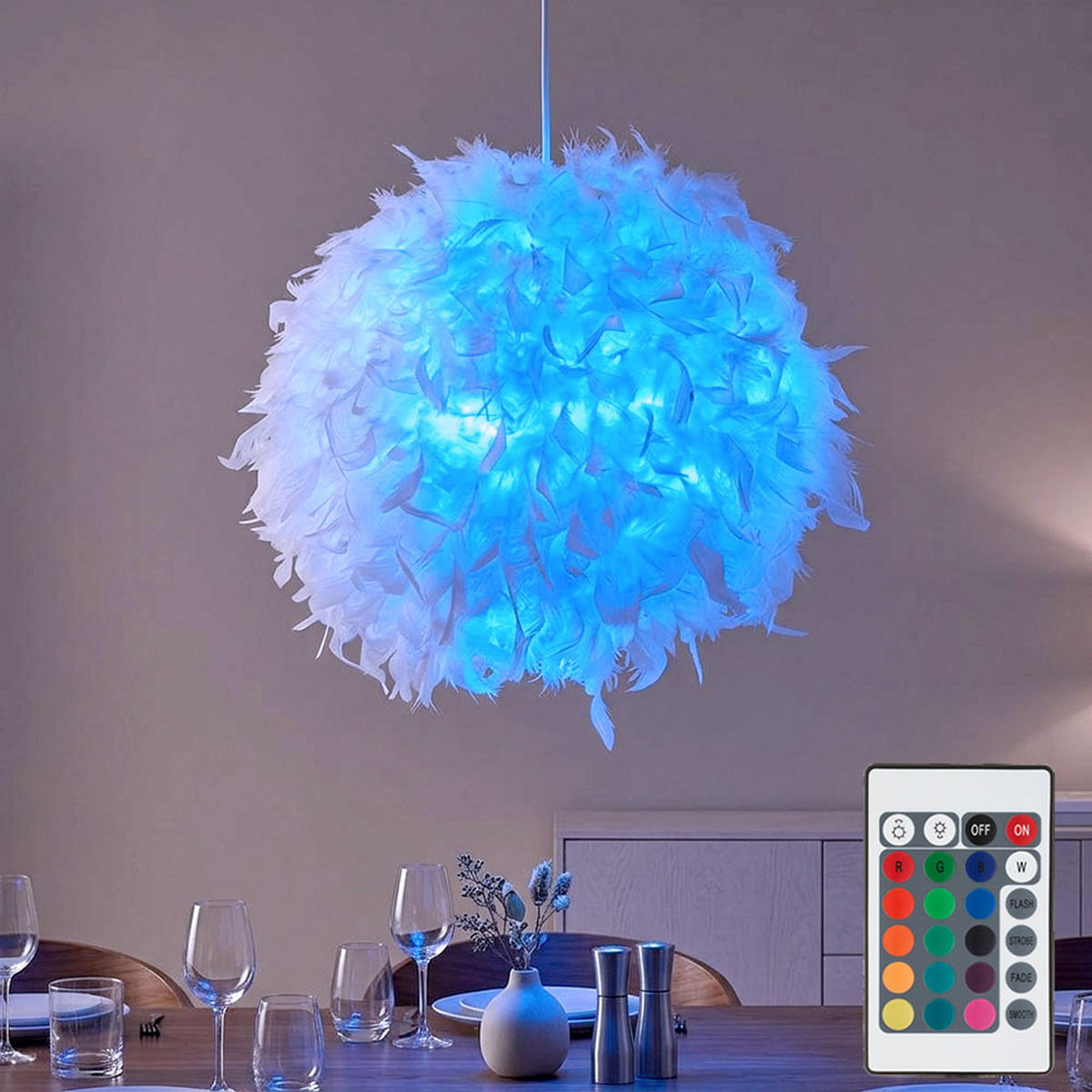 LED HÄNGELEUCHTE Ducky Weiß Federn - Weiß, Papier (30/30/150cm)