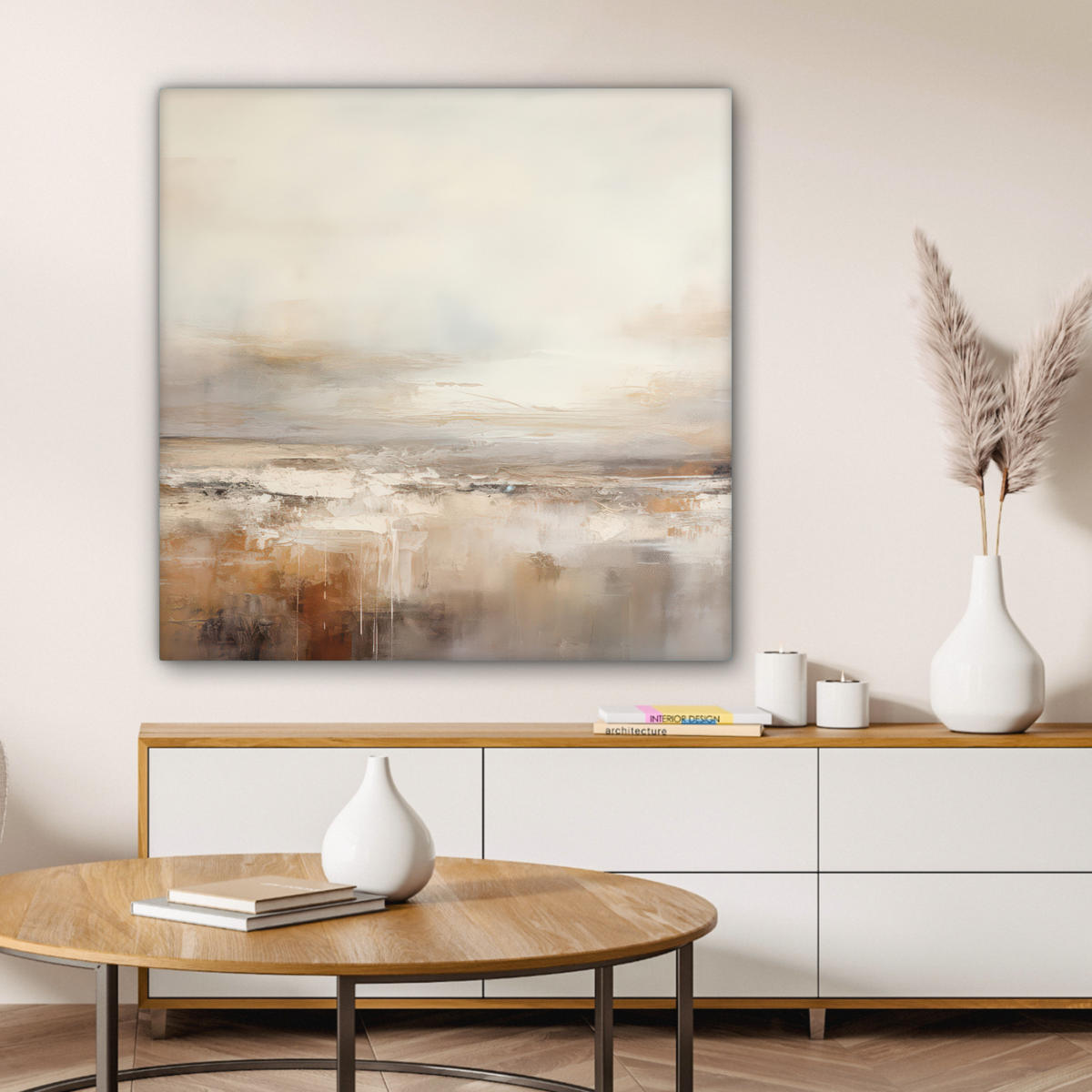 LEINWANDBILD - Kunst - Industriell - Grau - Braun - Abstrakt - 90x90 - Gemälde - Sandfarben, Textil (90/90cm) - MuchoWow