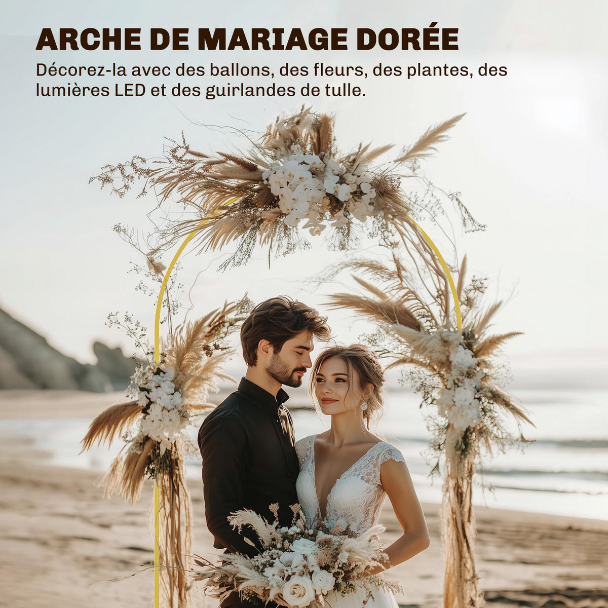 ROSENBOGEN DE-18334 220 cm hoch, für Hochzeit & Events Gold - Goldfarben, Metall (120/220/40cm) - ComfortXL