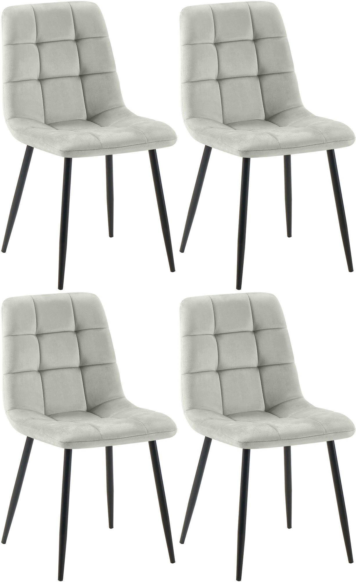 STUHL 4er Set Samt Grau - Schwarz/Grau, Textil/Metall (45/84/55cm) - CLP