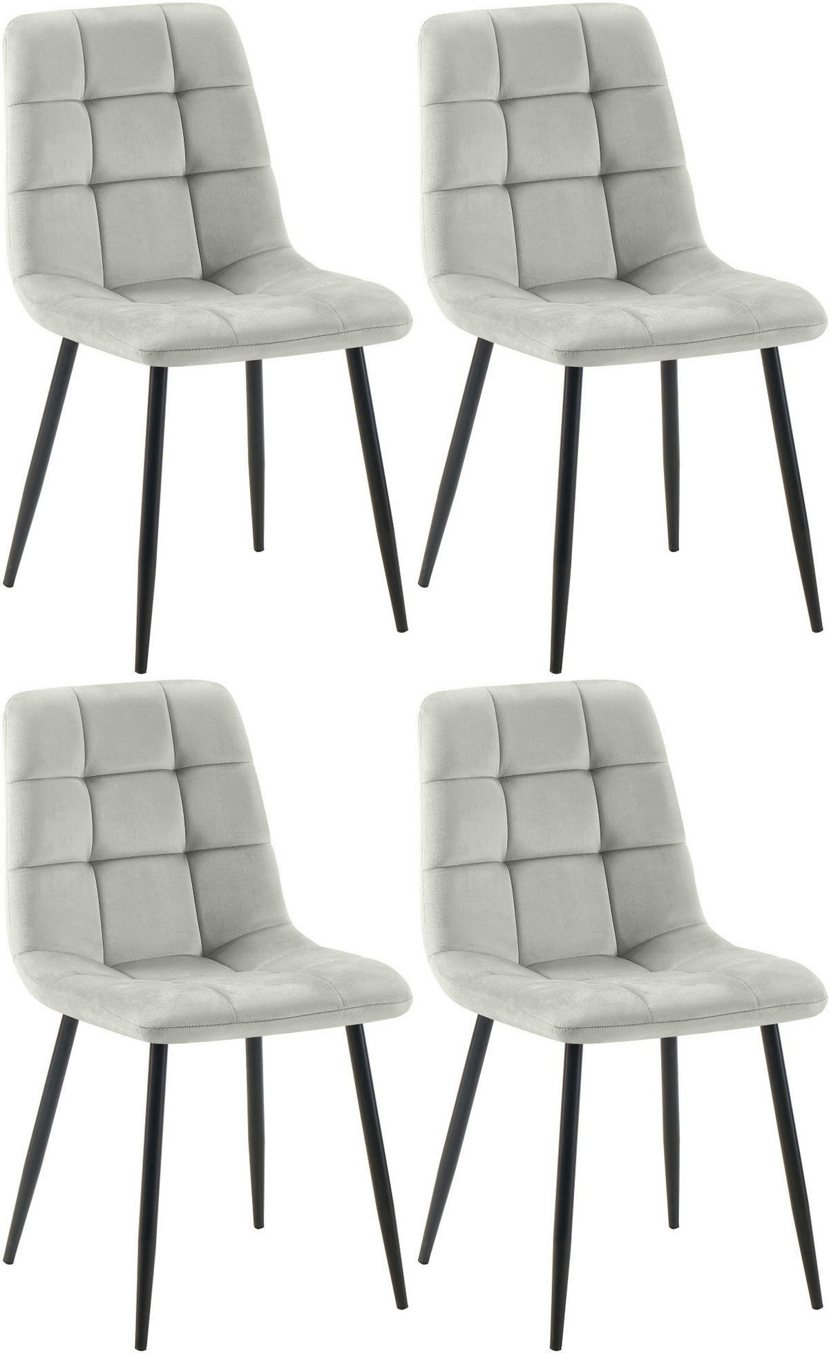 STUHL 4er Set Samt Grau - Schwarz/Grau, Textil/Metall (45/84/55cm) - CLP