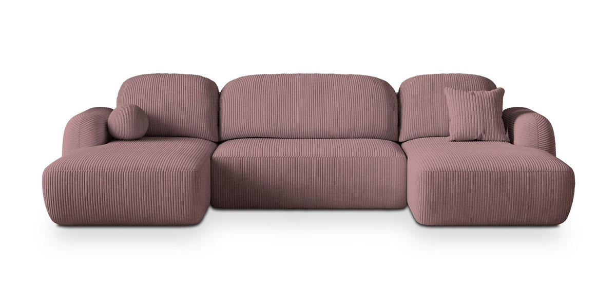 WOHNLANDSCHAFT SAVONA P Lila Kordstoff mit Schlaffunktion - Lila, Holz (320/90/148cm) - MASSENO