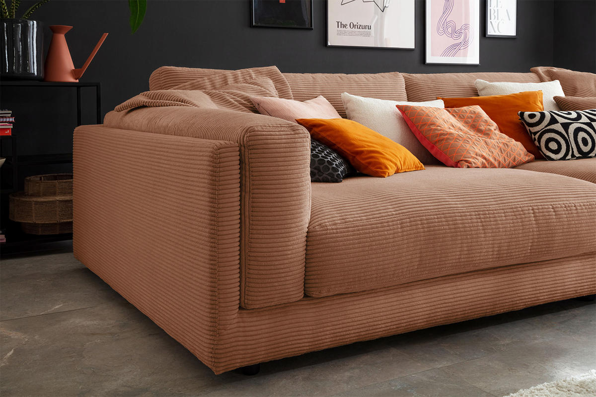 BIG SOFA RAINA Braun Cord - Dunkelbraun/Schwarz, Kunststoff/Textil (254/85/150cm) - KAWOLA
