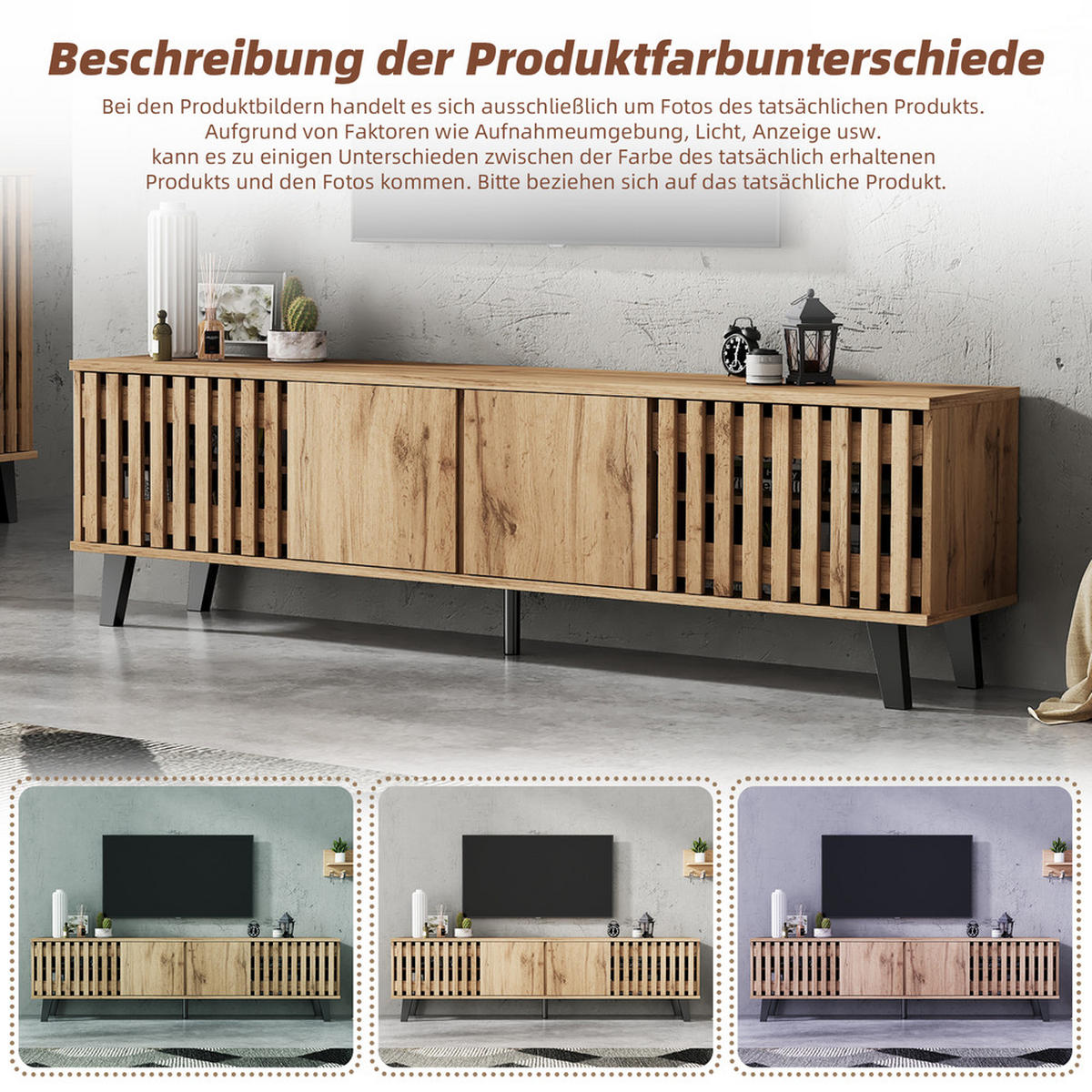 TV-SCHRANK 180x40cm Lowboard Naturholz 8 Fächer bis 70 Zoll - Braun, Holz (45.72/14.94/108.28cm) - FLIEKS