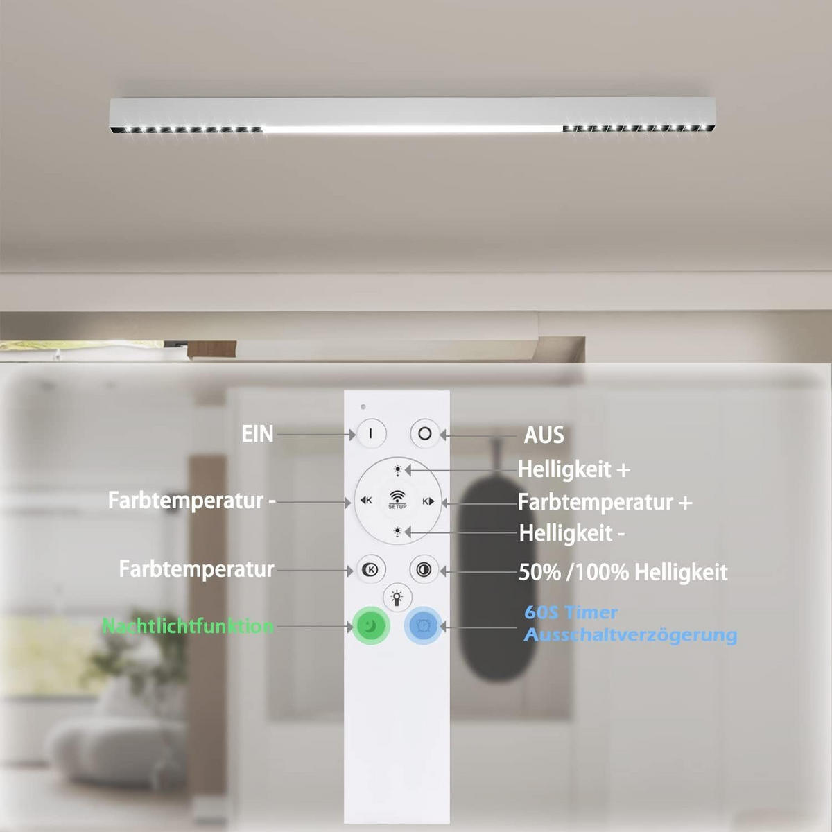 LED-DECKENLEUCHTE Ritter 107/3.5/5.5 cm - Weiß, Metall (3.5/107/5.5cm) - Nettlife