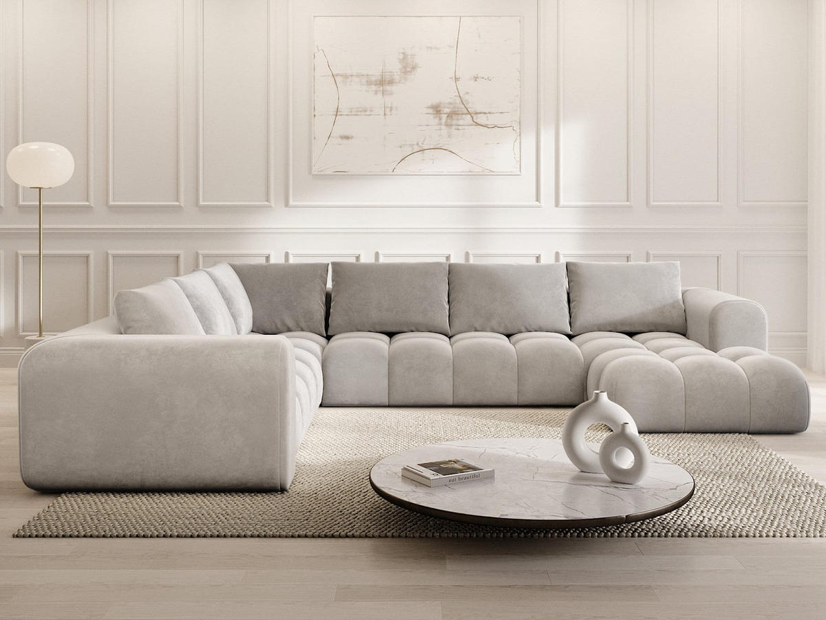 WOHNLANDSCHAFT Casaluna U-Form Hellgrau Samtstoff - Hellgrau, Kunststoff (338/88/267cm)