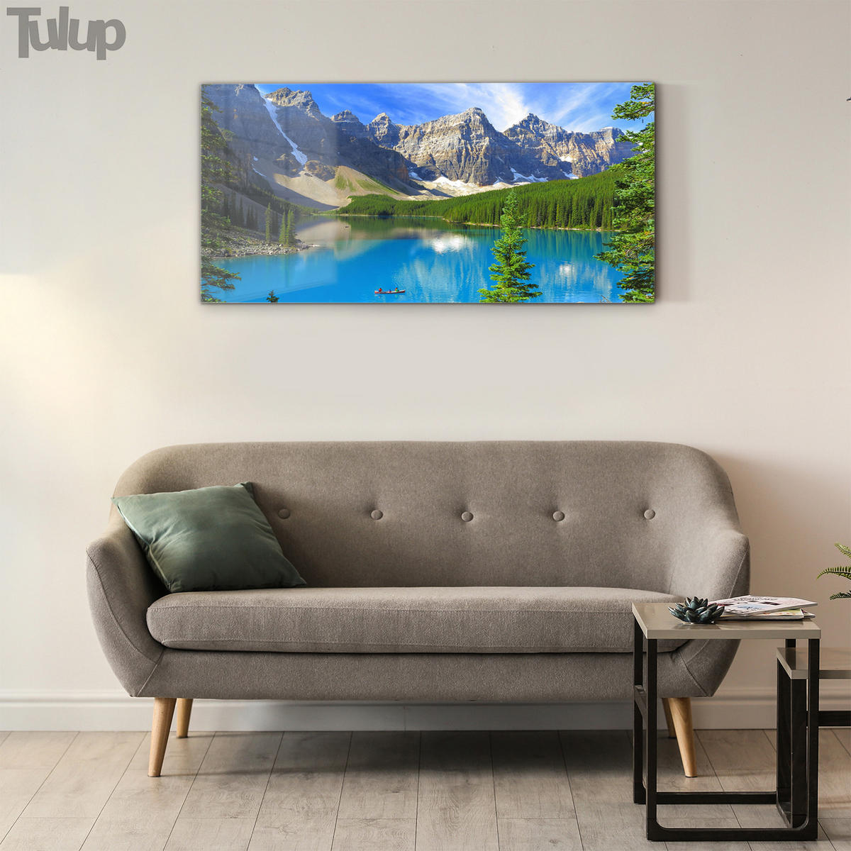 GLASBILD 120x60 cm Berge und Wald - Türkis/Blau, Glas (120/60cm) - TULUP