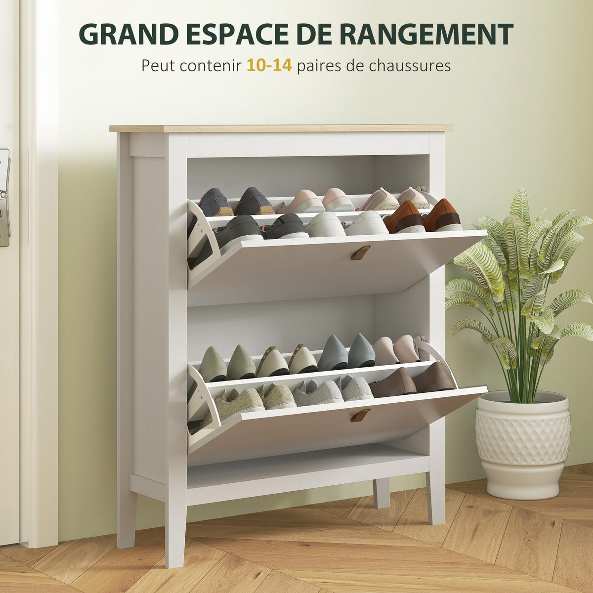 SCHUHSCHRANK Weiß MDF klappbar mit 2 Fächern 1 Stück - Weiß, Holzwerkstoff (80/95.5/24cm) - PANGIVO