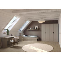 JUGENDZIMMER Frieda in Beige 5-teilig mit 4 türigem Kleiderschrank ohne Schubkästen, 90er Jugendbett, Nachttisch, Schreibtisch mit Container - Beige, Holzwerkstoff (80/200/120cm)