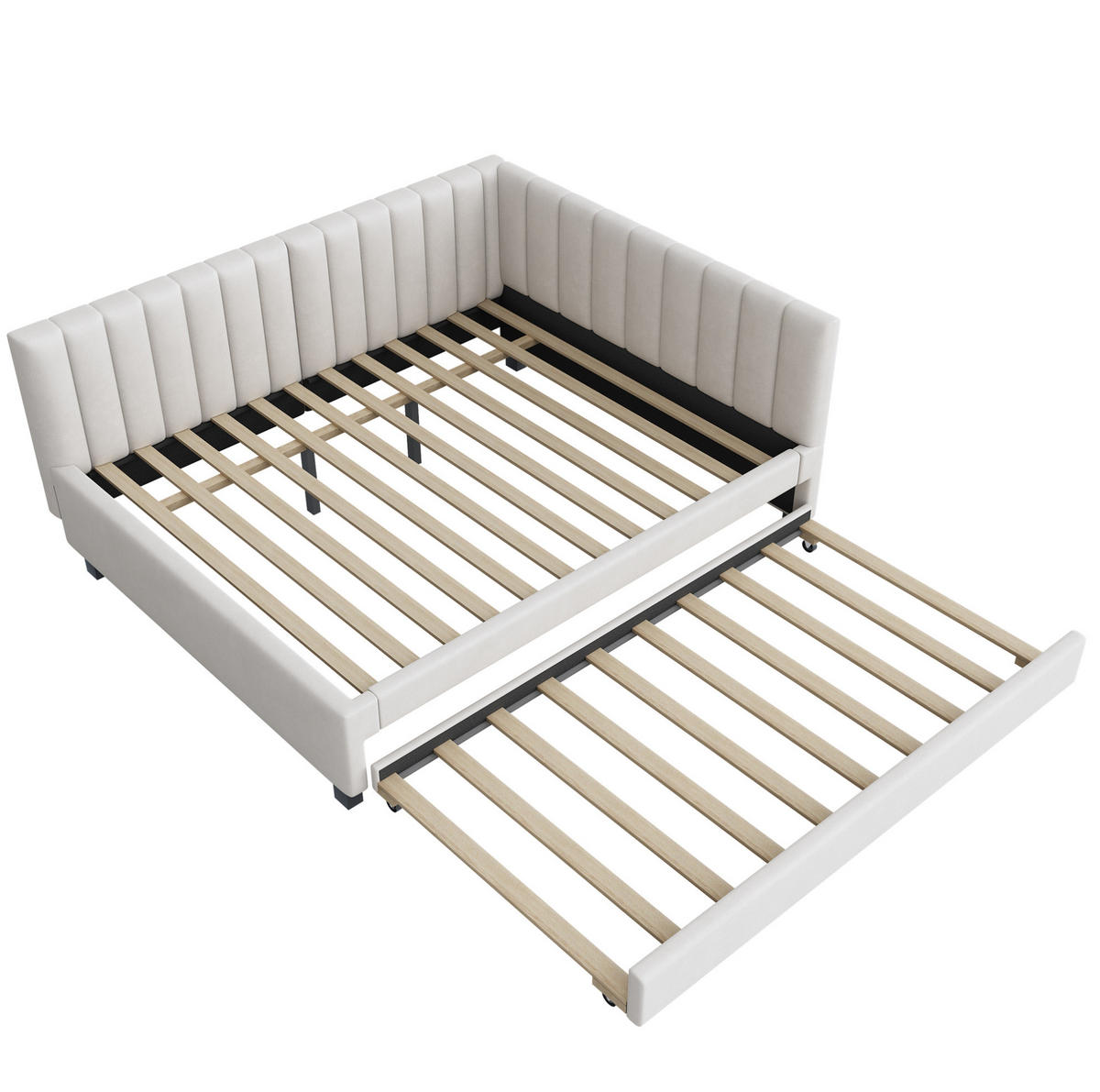 POLSTERBETT 140/200 cm aus Samt mit ausziehbarem Unterbett Beige - Beige, Leder (140/200cm) - Modenvie