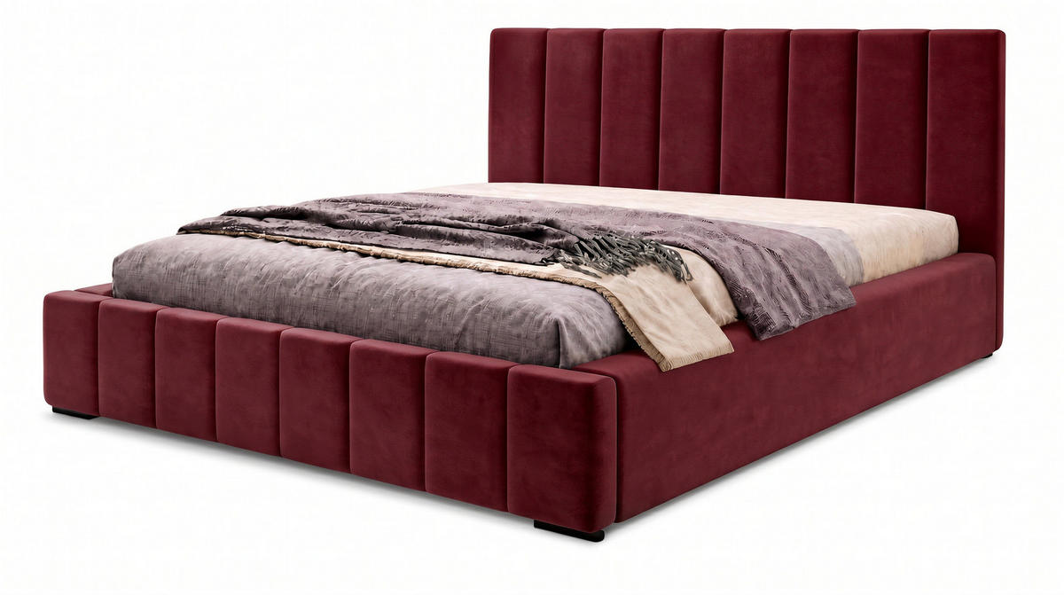 MARPUR Polsterbett NERO 180x200 cm mit Bettkasten und Lattenrost, Bordeaux - Chromfarben/Bordeaux, Holz/Holzwerkstoff (180/200cm) - Marpur