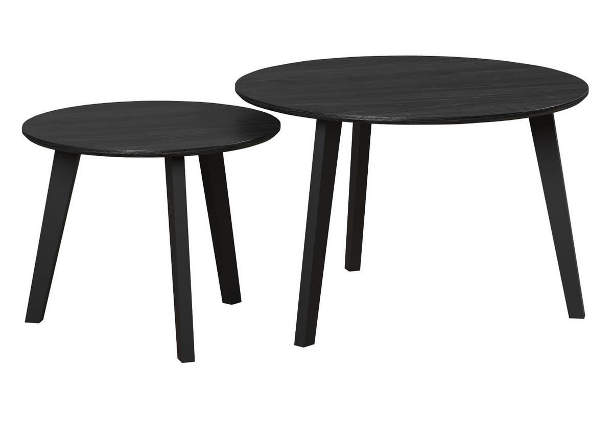 COUCHTISCH 2er Set Esche schwarz, 2x Beistelltisch rund - Schwarz, Holzwerkstoff (50/50/39cm) - Top.Furn