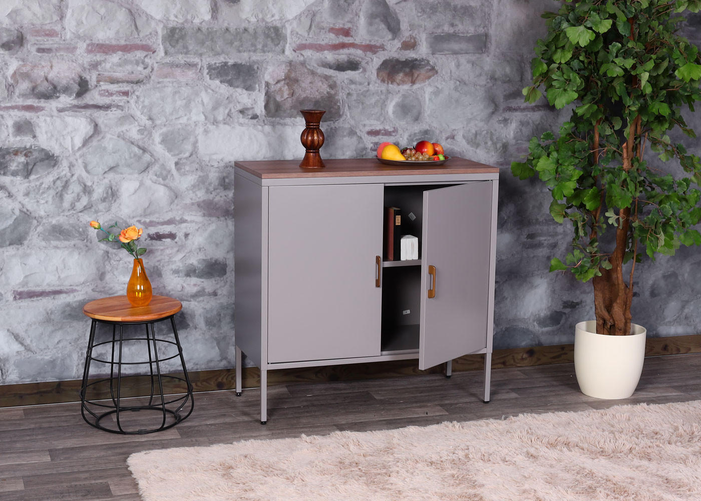 KOMMODE -2 Grau - Grau, Metall (90/90/40cm) - MCW