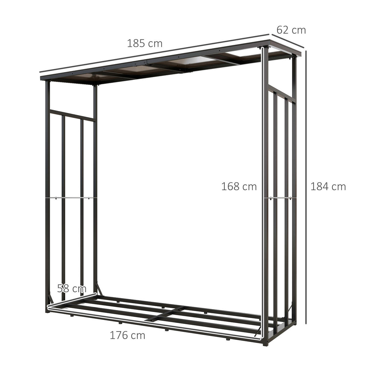 KAMINHOLZREGAL DE-18359 Schwarz - Schwarz, Metall (62/184/185cm) - ComfortXL