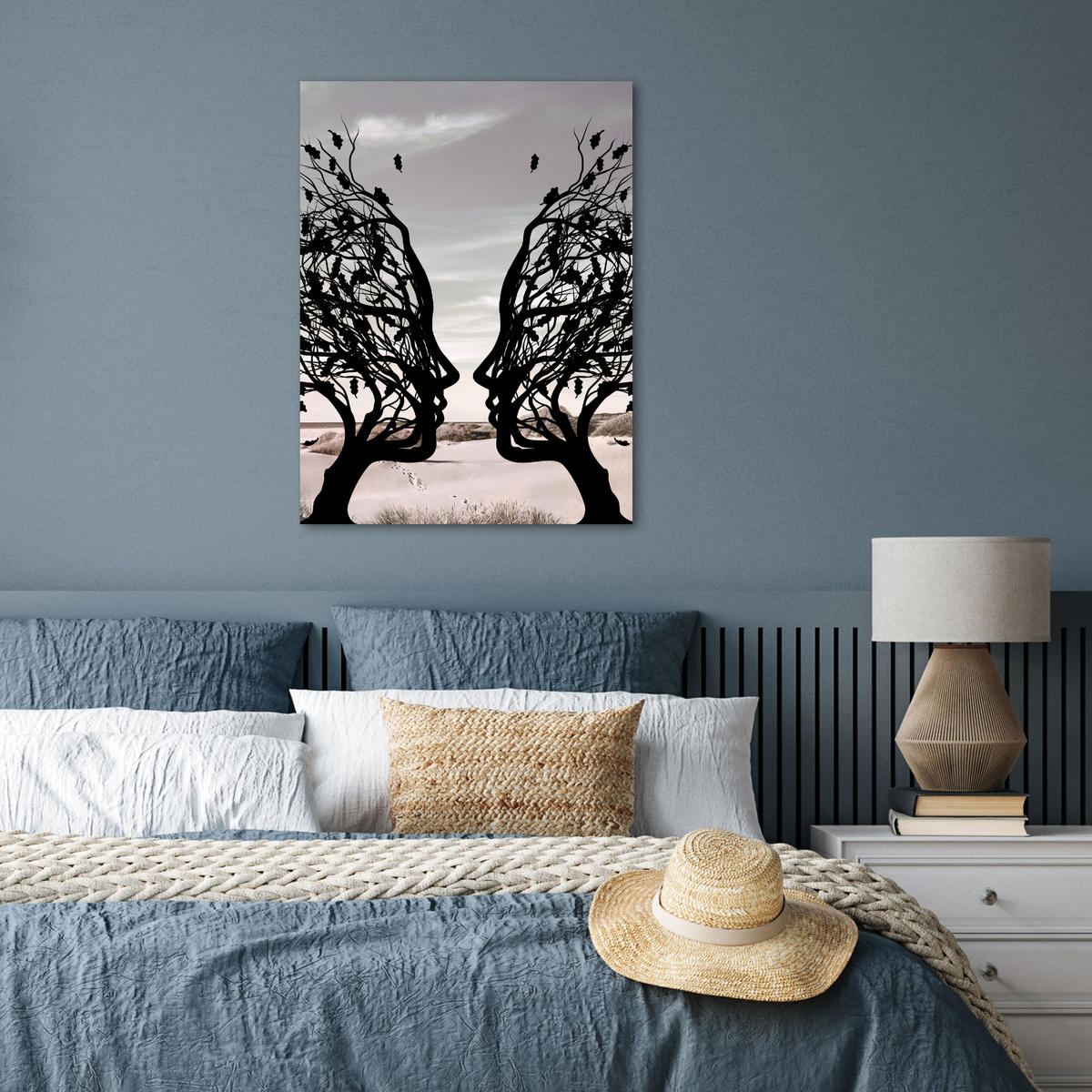 POSTER Strand - Meer - Menschen - Baum - Moderne Kunst 60x80 cm - Hellgrau, Papier (60/80/0.1cm) - MuchoWow