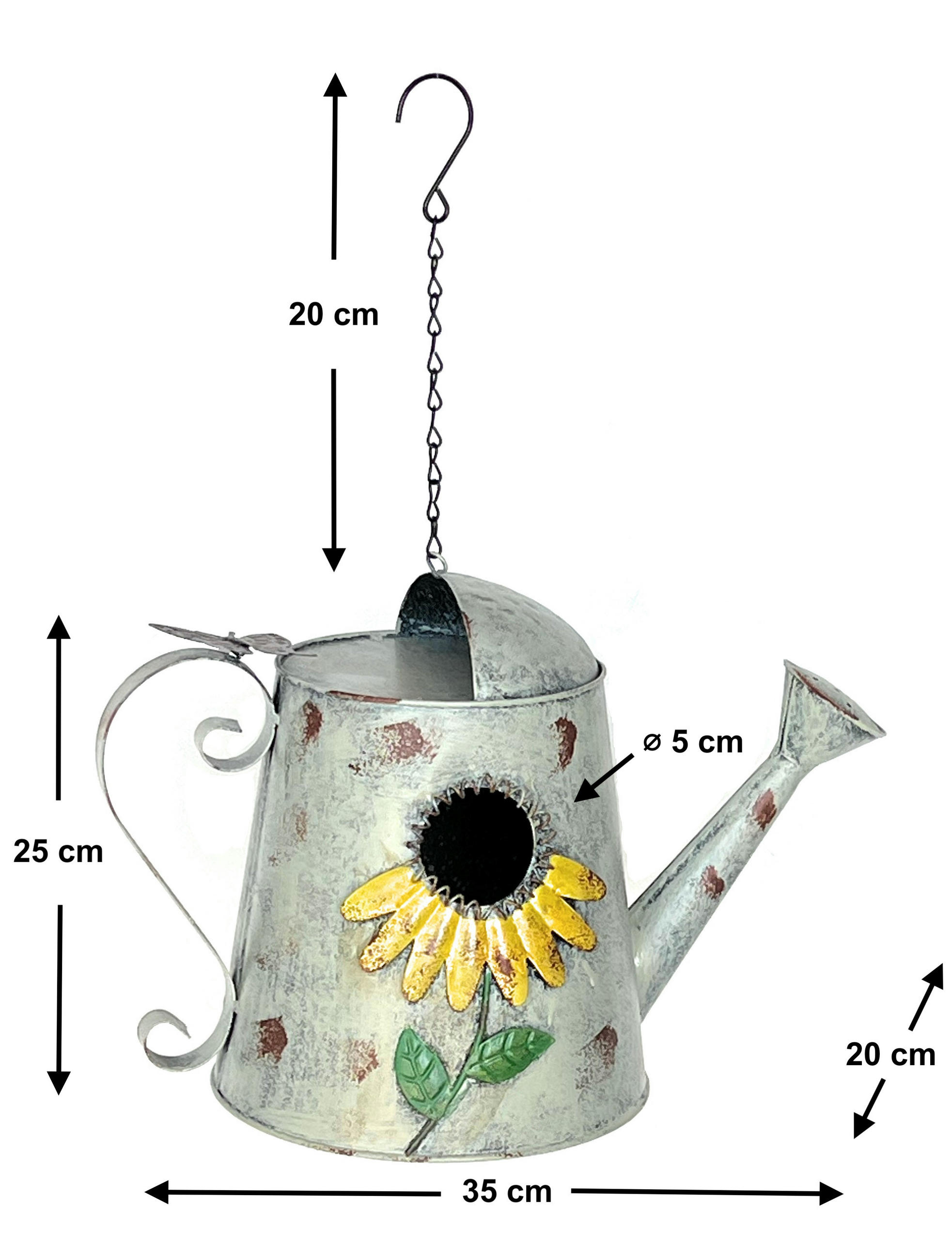 VOGELHAUS Gießkanne zum Aufhängen Metall 96255 - Grau, Metall (35/45/20cm) - DanDiBo