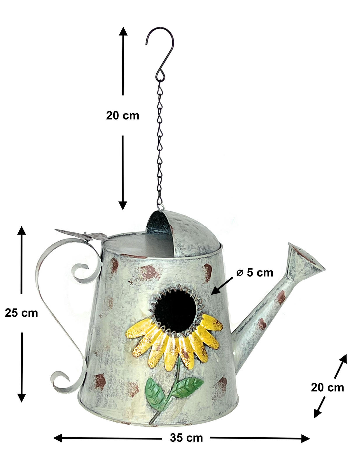VOGELHAUS Gießkanne zum Aufhängen Metall 96255 - Grau, Metall (35/45/20cm) - DanDiBo
