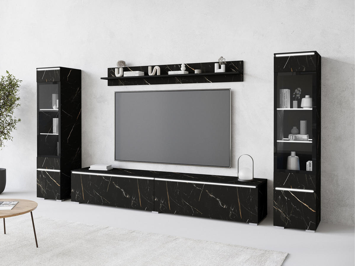 WOHNWAND Vera II mit weißer LED Beleuchtung - Braun, Holzwerkstoff (30/130/33cm) - MIRJAN24