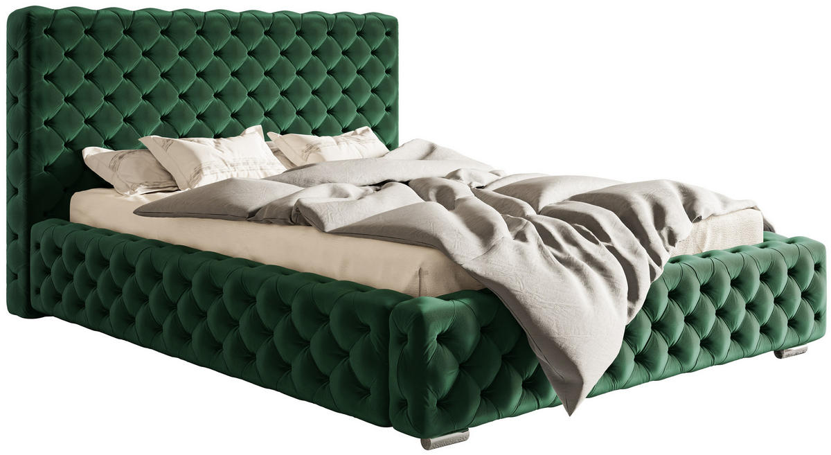 POLSTERBETT 140x200 mit Bettkasten Adonis, Glamour, Grün - Grün, Holz/Textil (140/200cm) - Emporius