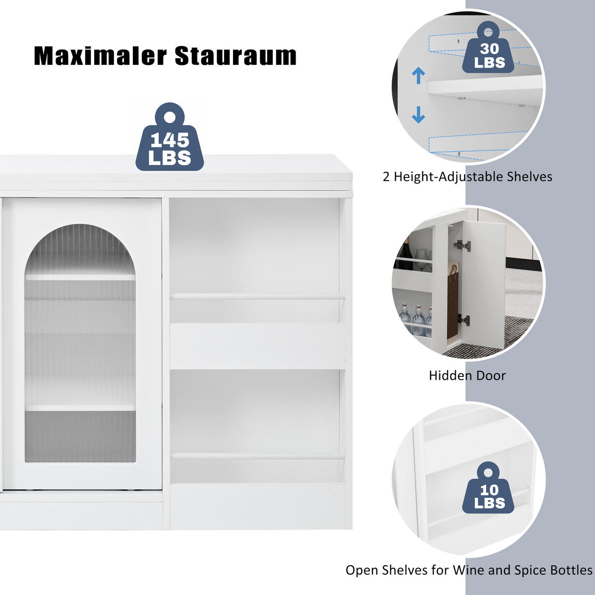 STEHTISCH Weiß Holzoptik|Ausziehbar|360° Drehbar mit Stauraum - Weiß, Holzwerkstoff/Metall (121.5/76.7/40cm) - Urban Meuble