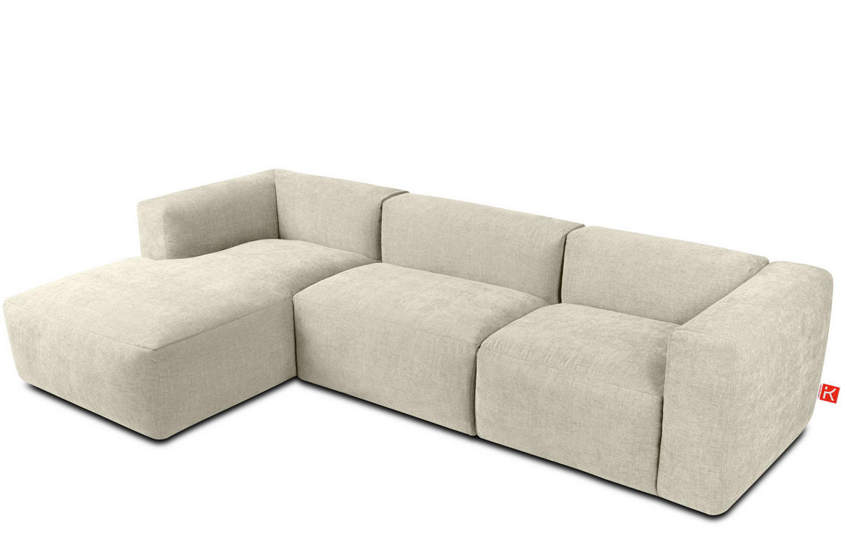 ECKMODULSOFA-LINKS BUFFO mit extrem weicher und bequemer Sitzfläche, Gewebestoff, ecru - Ecru, Textil (297/180cm) - KONSIMO®