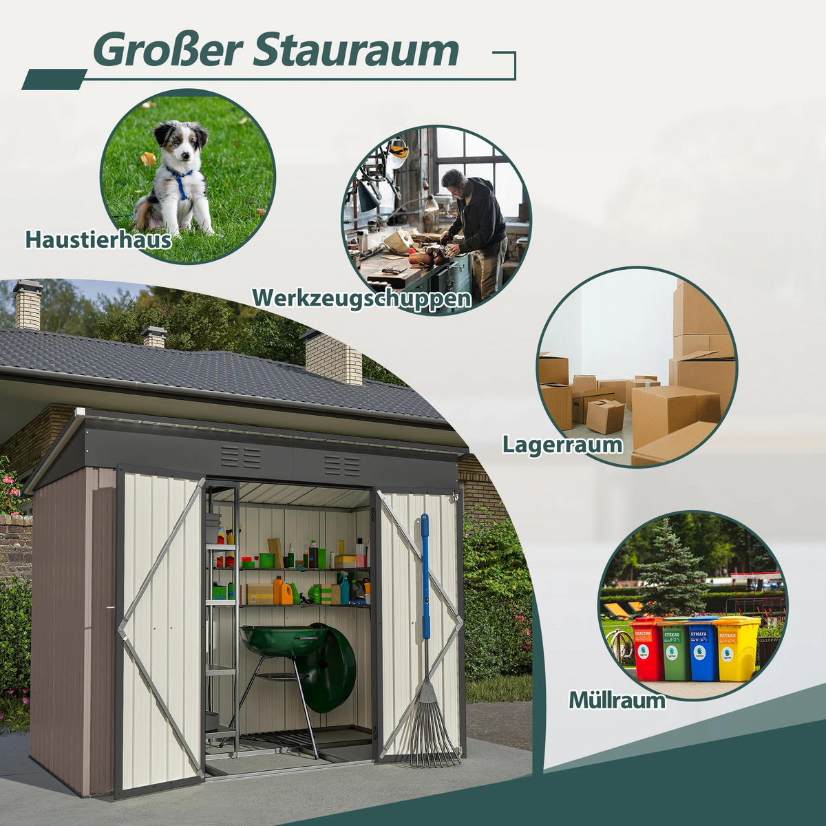GARTENSCHUPPEN 8x4 FT, grau, mit Metallgrundlage - Grau, Metall (243/182/122cm) - Kaket