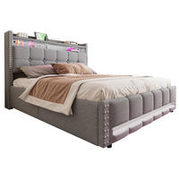 POLSTERBETT 160/200 cm mit LED-Beleuchtung, Bettkasten und gepolstertem Kopfteil - Hellgrau, Textil (160/200cm) - BEAOK